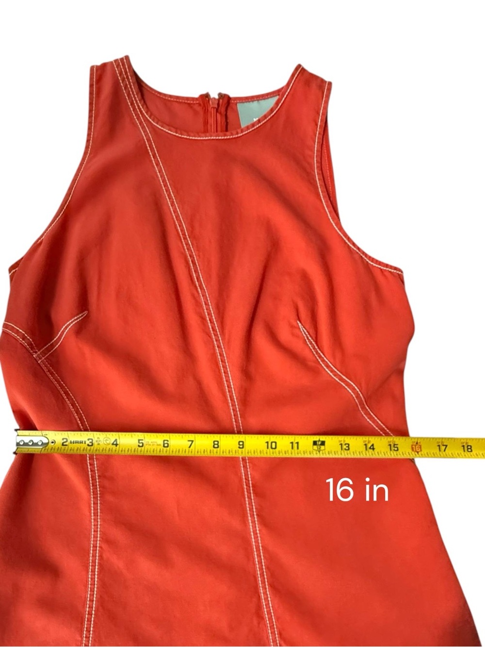 Maeve Anthropologie Dress Women Size 8 Orange Contrast Stitch Asymmetric Hem - Picture 7 of 12